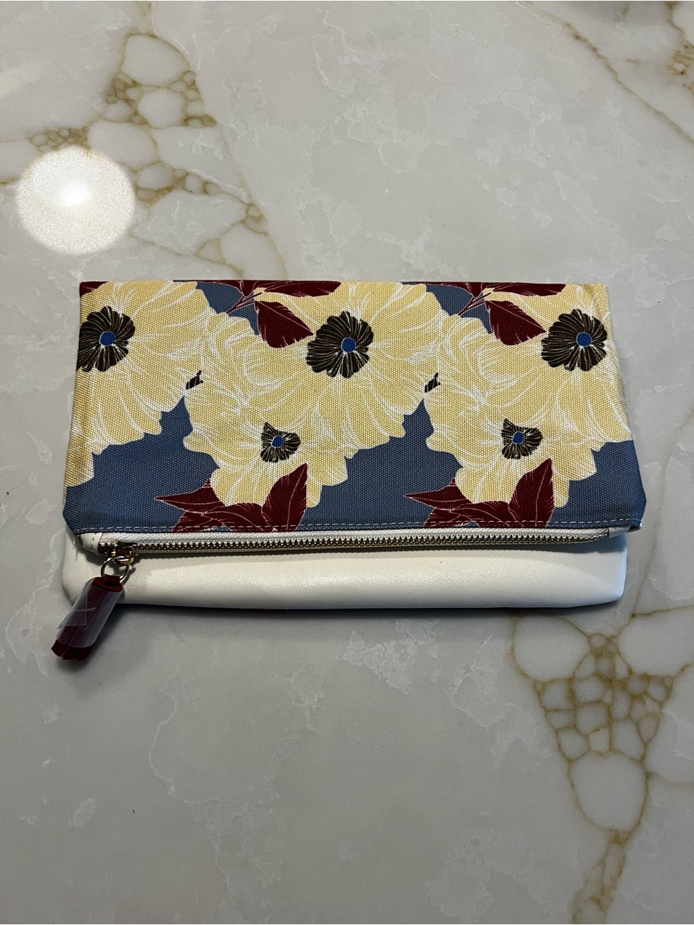 Rachel Pally Floral Fold-Over Clutch in Blue, Yellow & White